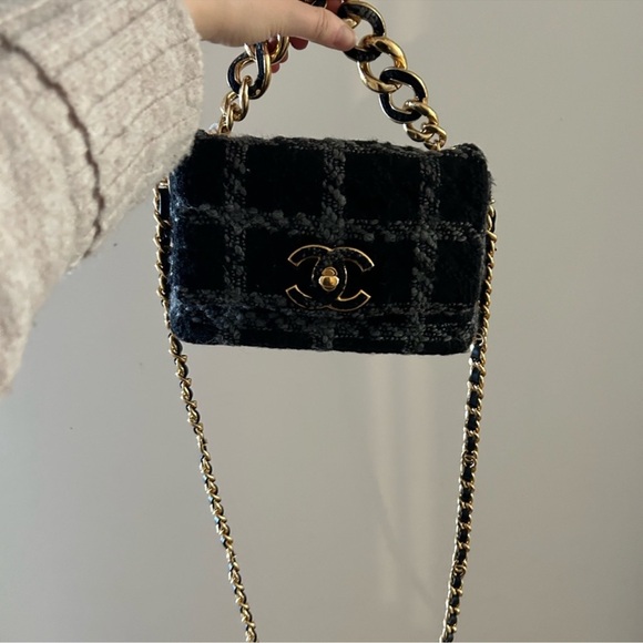 💕HP💕Chanel 19 Tweed small Flap Bag black and grey - Picture 10 of 12